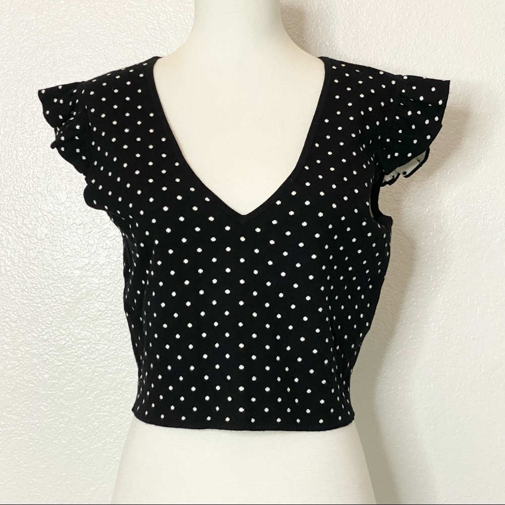 Black and White Reversible Polka Dot Ruffle Sleeve Top - Picture 1 of 5